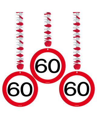 Folat Hang Decoratie 60 Jaar Verkeersbord Leeftijd Versiering 75 Cm 3 Stuks