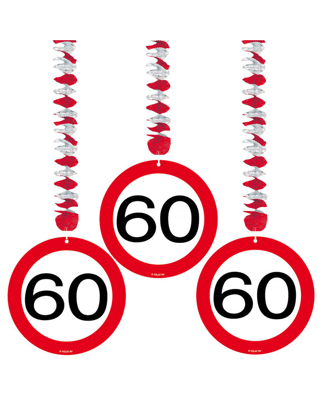Folat Hangdecoratie 60 Jaar Leeftijd Versiering Verkeersbord 75 Cm 3 Stuks