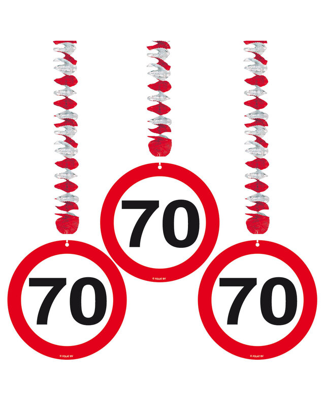 Folat Hangdecoratie 70 Jaar Leeftijd Versiering Verkeersbord 75 Cm 3 Stuks