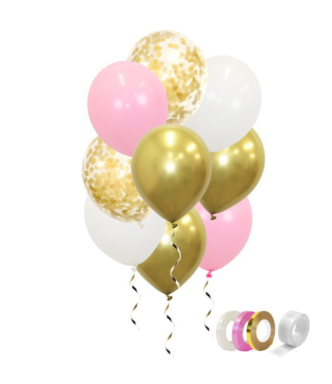 Q2party Gouden Witte Roze Ballonnen Confetti Ballon Gender Reveal Versiering 40 Stuks