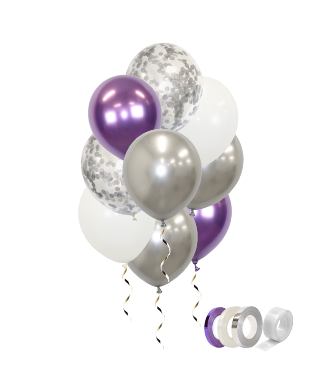 Q2party Zilveren Witte Paarse Ballonnen Confetti Ballon Versiering 40 Stuks