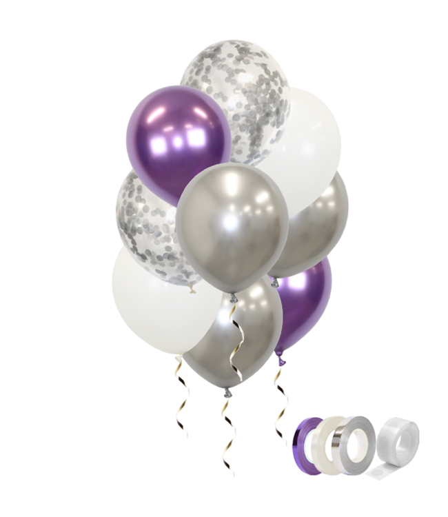 Q2party Zilveren Witte Paarse Ballonnen Confetti Ballon Versiering 40 Stuks