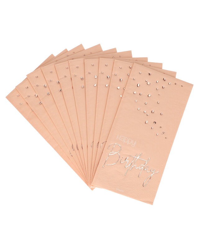 Folat Elegant Lush Blush Servetteb Happy Birthday Versiering 33x33 Cm 10 Stuks
