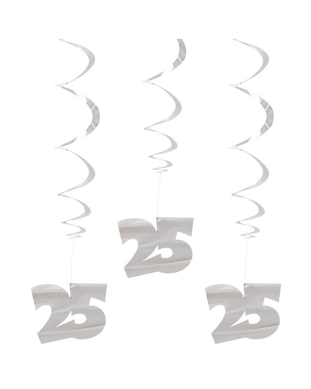 Folat Hangdecoratie 25 Jaar Zilver Jubileum Slingers 3 Stuks 75 Cm