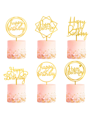 Q2party Happy Birthday Taartopper Taart Versiering Goud Set 6 Stuks