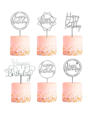 Q2party Happy Birthday Taartopper Taart Versiering Zilver Set 6 Stuks