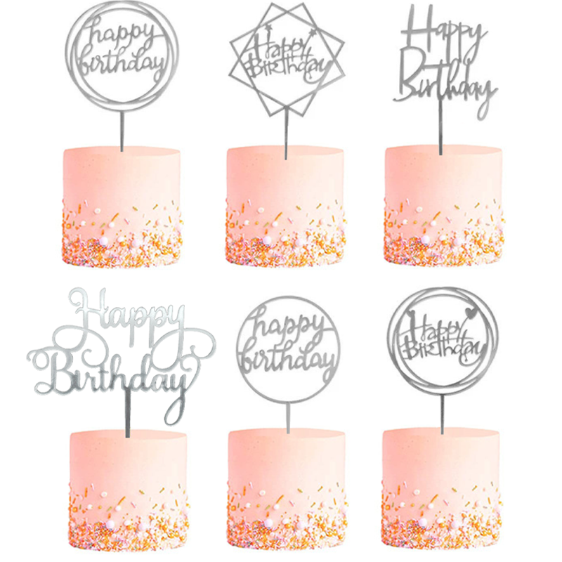 Q2party Happy Birthday Taartopper Taart Versiering Zilver Set 6 Stuks