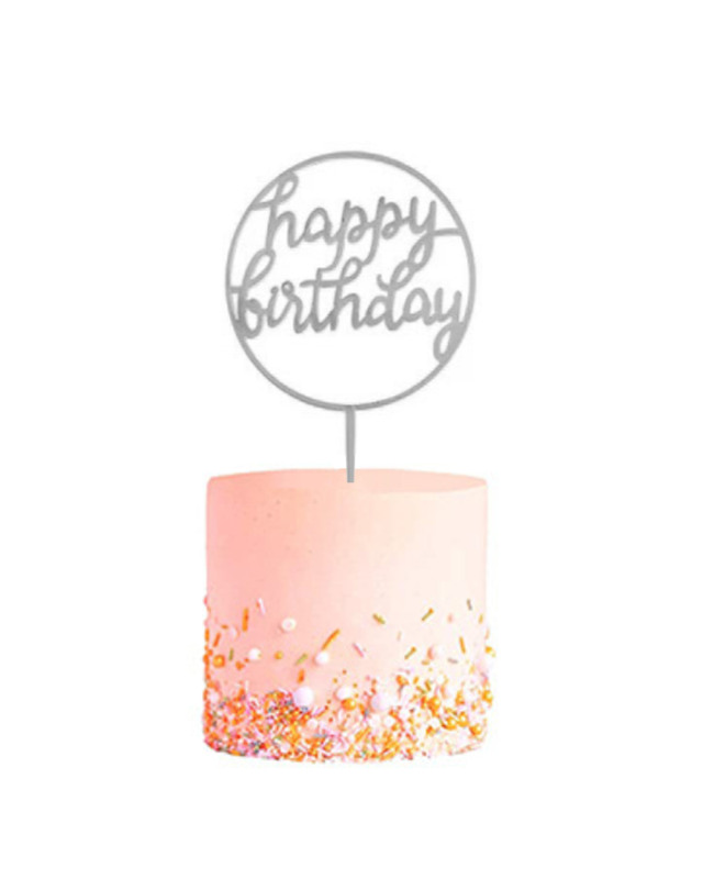 Q2party Happy Birthday Taartopper Taart Versiering Zilver