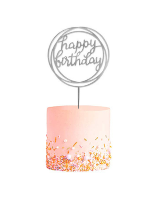 Q2party Happy Birthday Taartopper Taart Versiering Zilver