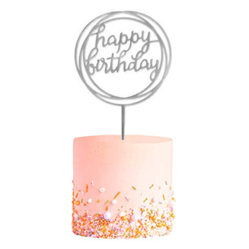 Q2party Happy Birthday Taartopper Taart Versiering Zilver