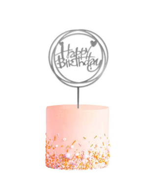 Q2party Happy Birthday Taartopper Taart Versiering Zilver