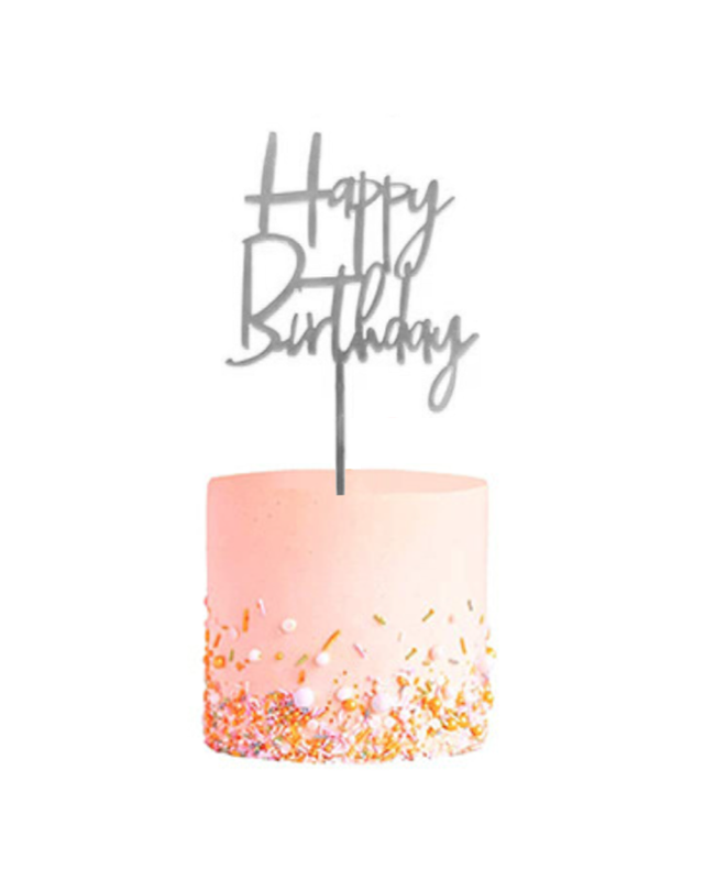 Q2party Happy Birthday Taartopper Taart Versiering Zilver