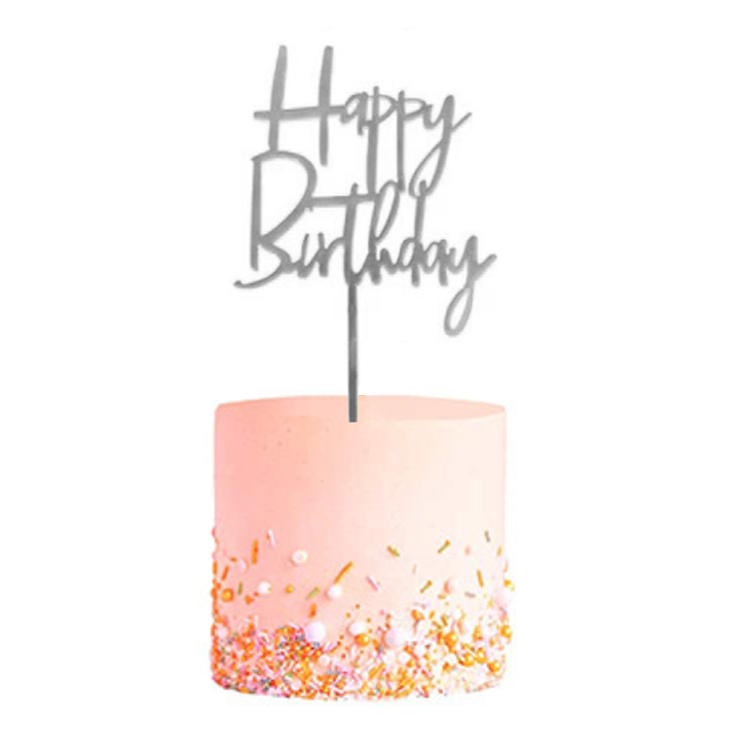 Q2party Happy Birthday Taartopper Taart Versiering Zilver
