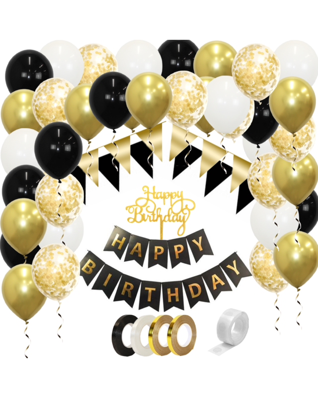 Q2party Happy Birthday Slinger Verjaardags Pakket Zwart & Goud