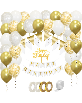 Q2party Happy Birthday Slinger Verjaardags Pakket Wit & Goud