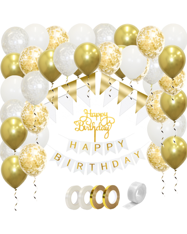 Q2party Happy Birthday Slinger Verjaardags Pakket Wit & Goud