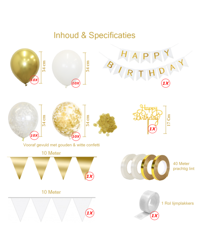 Q2party Happy Birthday Slinger Verjaardags Pakket Wit & Goud