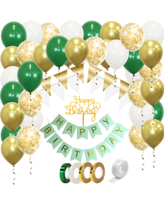 Q2party Happy Birthday Slinger Verjaardags Pakket Groen & Goud