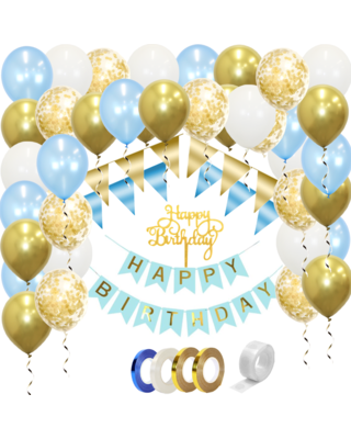 Q2party Happy Birthday Slinger Verjaardags Pakket Blauw & Goud