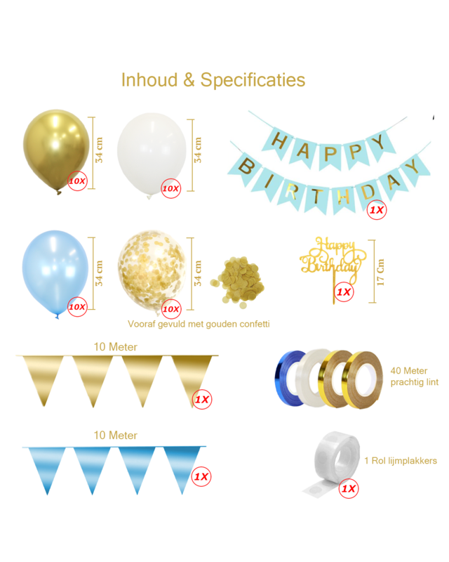 Q2party Happy Birthday Slinger Verjaardags Pakket Blauw & Goud
