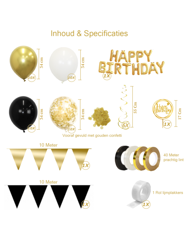 Q2party Happy Birthday Ballonnen Verjaardags Pakket Goud