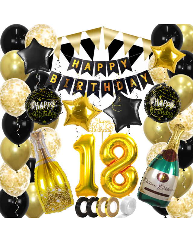 Q2party 18 Jaar Zwart Goud Versiering Slingers Pakket