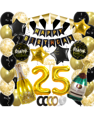 Q2party 25 Jaar Zwart Goud Versiering Slingers Pakket