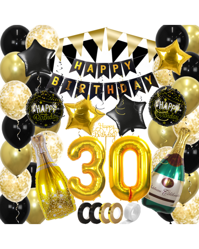 Q2party 30 Jaar Zwart Goud Versiering Slingers Pakket