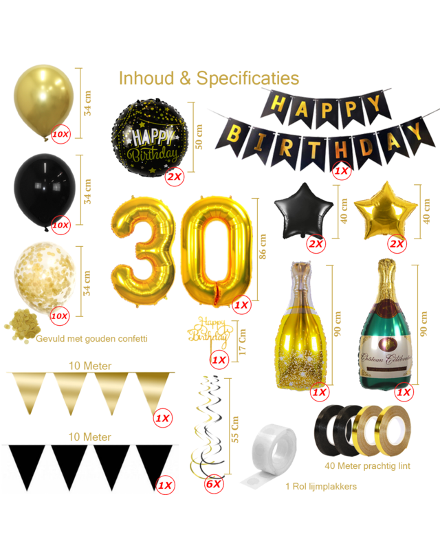 Q2party 30 Jaar Zwart Goud Versiering Slingers Pakket