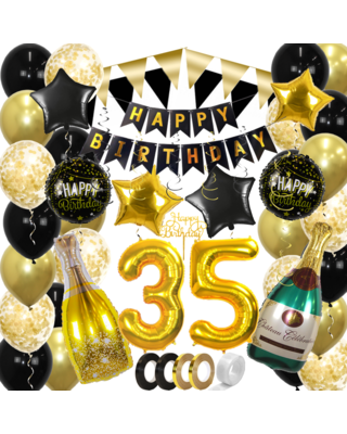 Q2party 35 Jaar Zwart Goud Versiering Slingers Pakket
