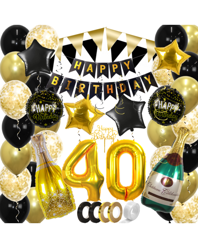 Q2party 40 Jaar Zwart Goud Versiering Slingers Pakket