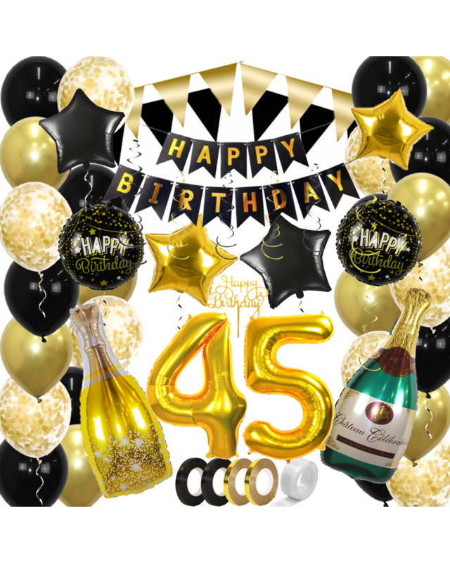 Q2party 45 Jaar Zwart Goud Versiering Slingers Pakket