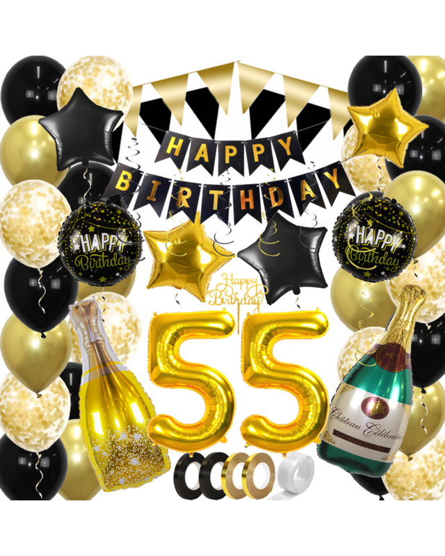 Q2party 55 Jaar Zwart Goud Versiering Slingers Pakket