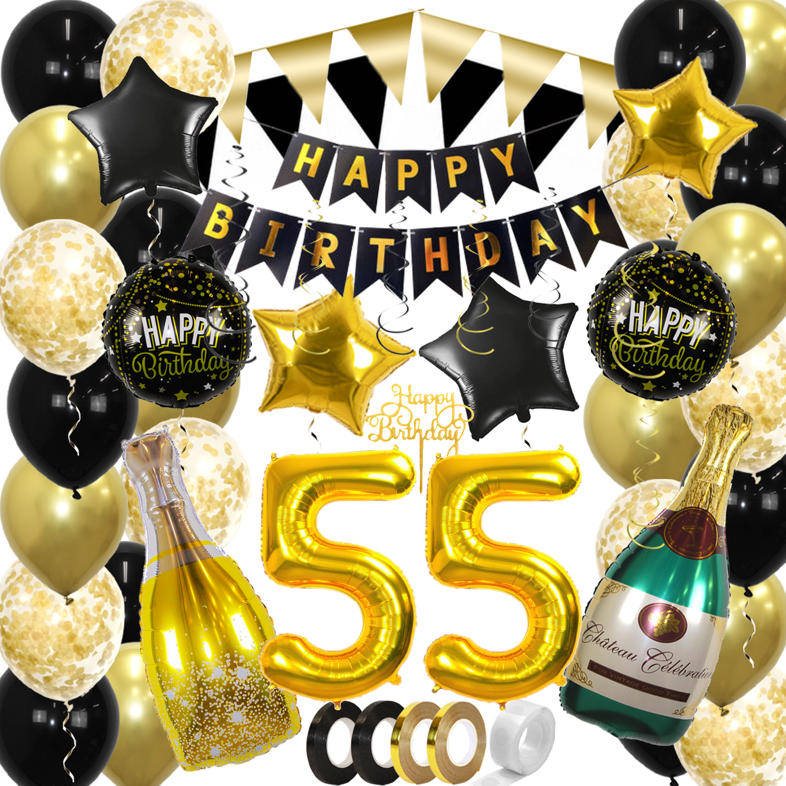 Q2party 55 Jaar Zwart Goud Versiering Slingers Pakket