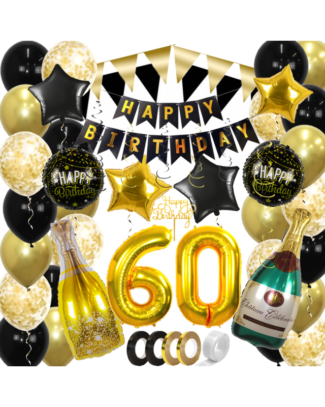 Q2party 60 Jaar Zwart Goud Versiering Slingers Pakket