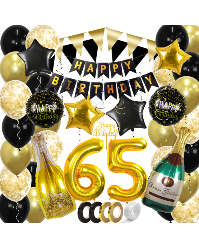 Q2party 65 Jaar Zwart Goud Versiering Slingers Pakket