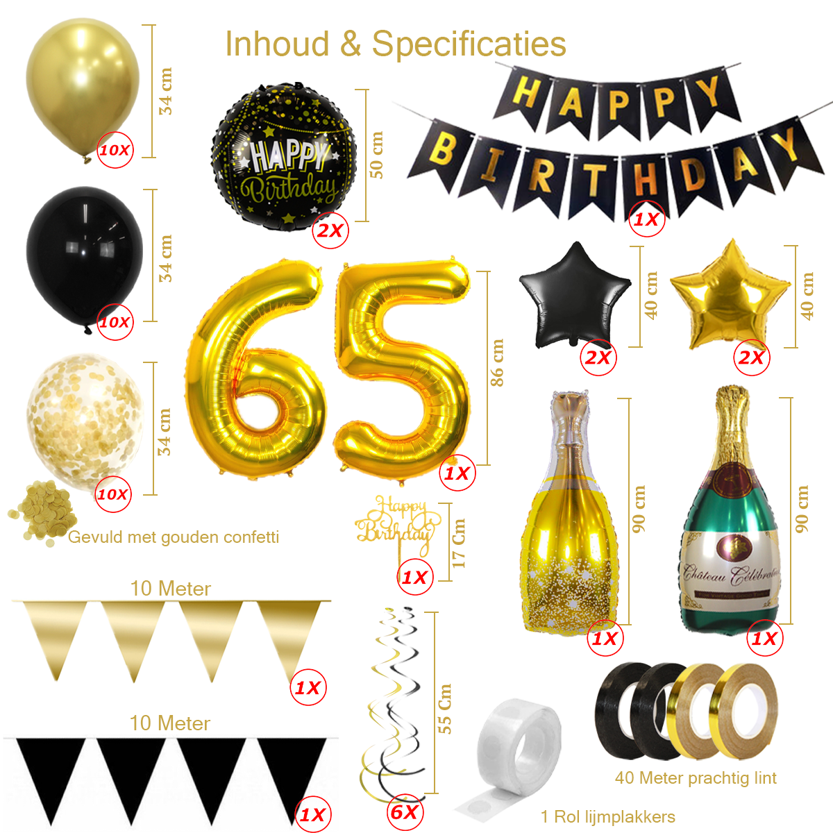 Q2party 65 Jaar Zwart Goud Versiering Slingers Pakket