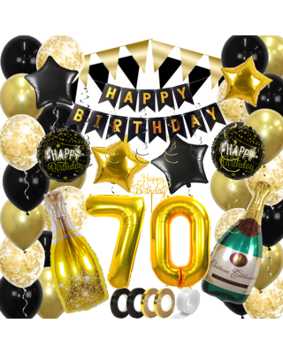 Q2party 70 Jaar Zwart Goud Versiering Slingers Pakket