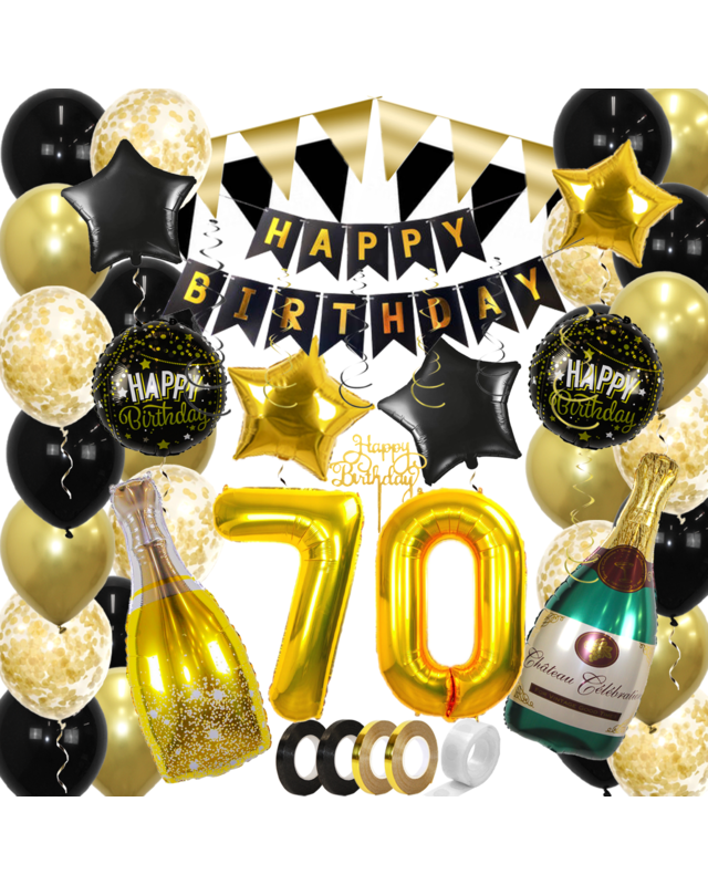 Q2party 70 Jaar Zwart Goud Versiering Slingers Pakket