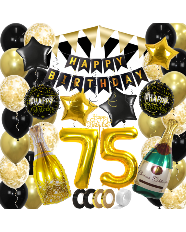 Q2party 75 Jaar Zwart Goud Versiering Slingers Pakket