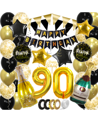 Q2party 90 Jaar Zwart Goud Versiering Slingers Pakket