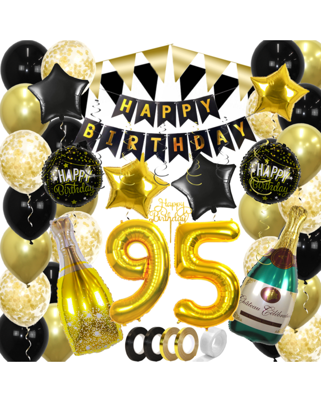 Q2party 95 Jaar Zwart Goud Versiering Slingers Pakket