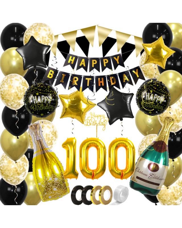 Q2party 100 Jaar Zwart Goud Versiering Slingers Pakket