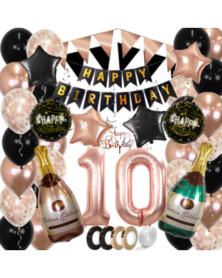 Q2party 10 Jaar Zwart Rose Goud Versiering Slingers Pakket