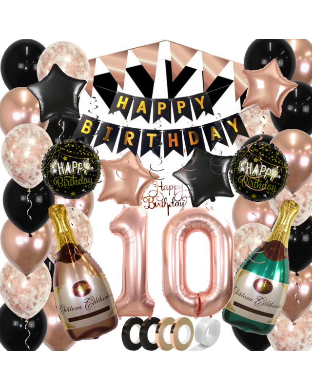 Q2party 10 Jaar Zwart Rose Goud Versiering Slingers Pakket