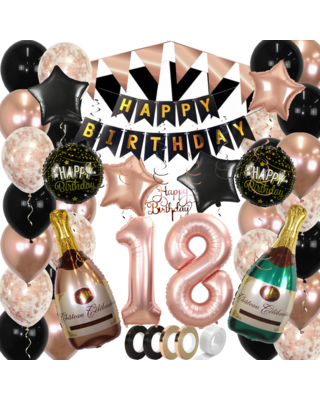 Q2party 18 Jaar Zwart Rose Goud Versiering Slingers Pakket