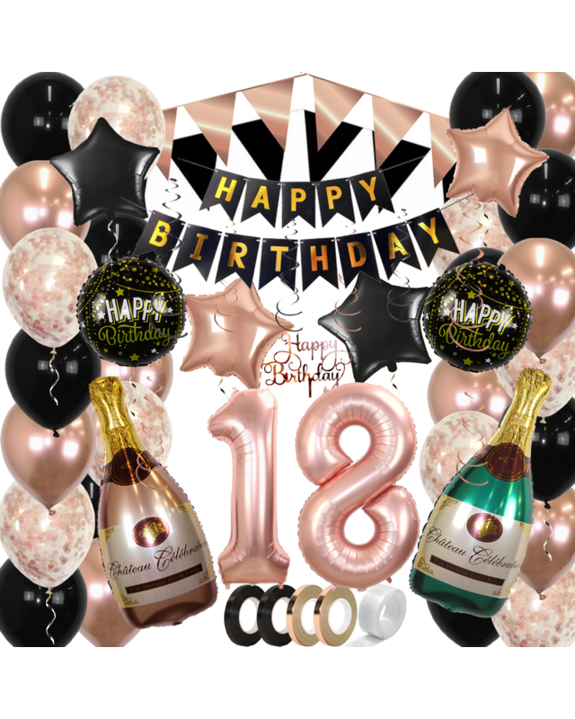 Q2party 18 Jaar Zwart Rose Goud Versiering Slingers Pakket