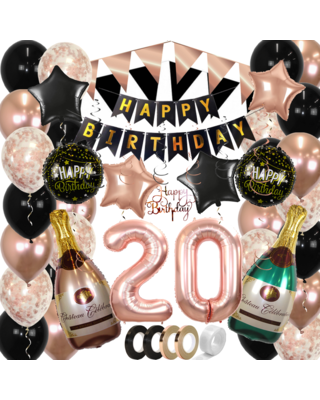 Q2party 20 Jaar Zwart Rose Goud Versiering Slingers Pakket