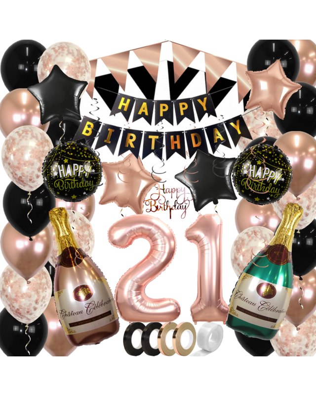Q2party 21 Jaar Zwart Rose Goud Versiering Slingers Pakket
