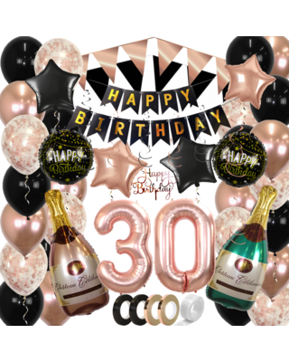 Q2party 30 Jaar Zwart Rose Goud Versiering Slingers Pakket